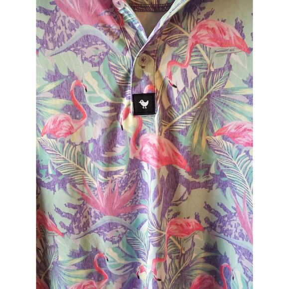 Bad Birdie Performance Mingos Polo Shirt Men's XL Flamingo Floral Golf MT7 - Picture 7 of 9
